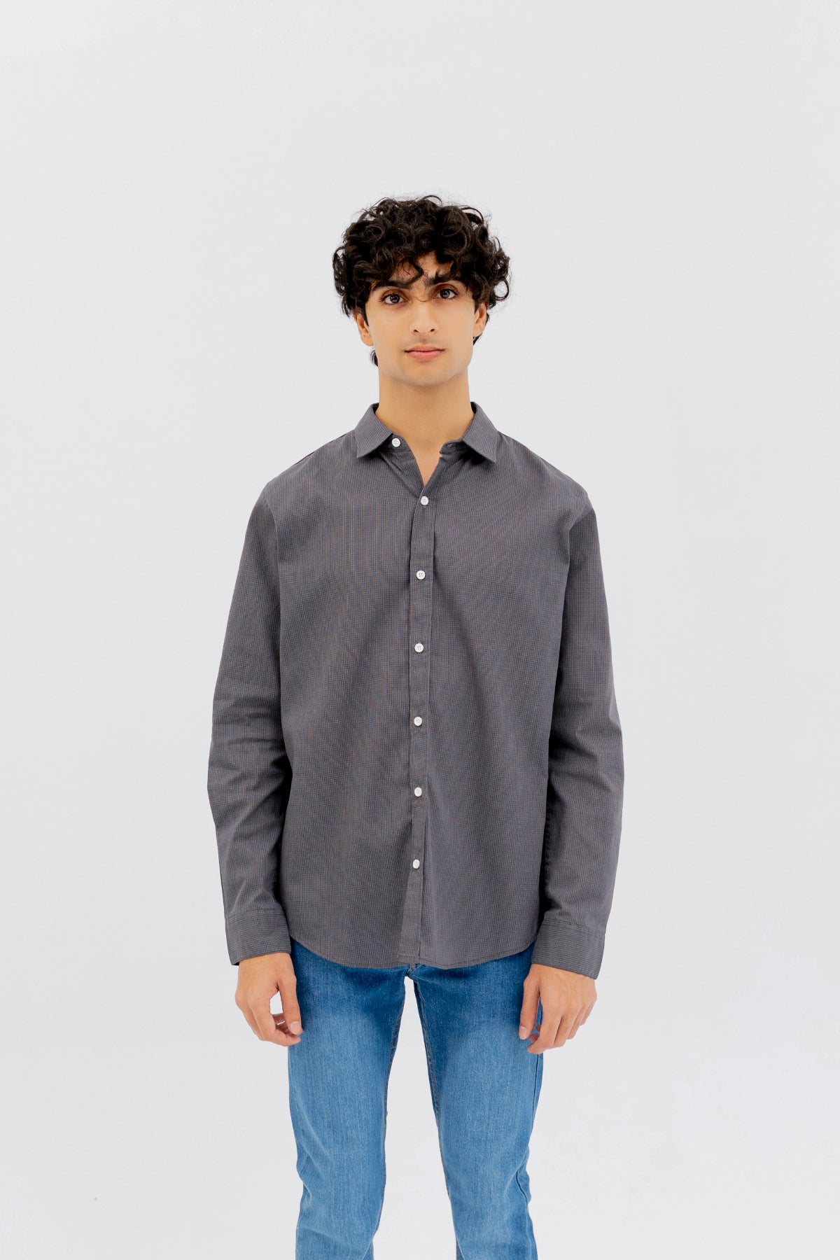 French Collar Textured Casual Shirt