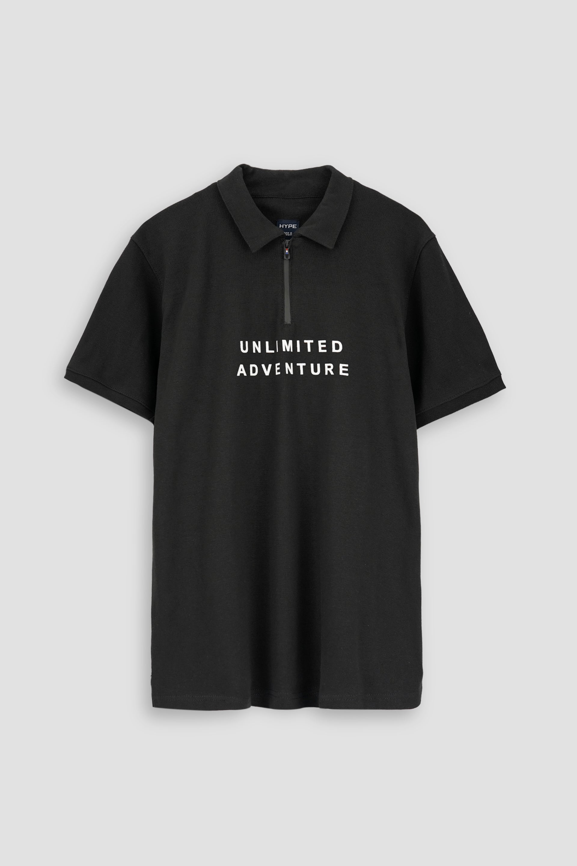Black Rib Printed Zip Polo Shirt 002369