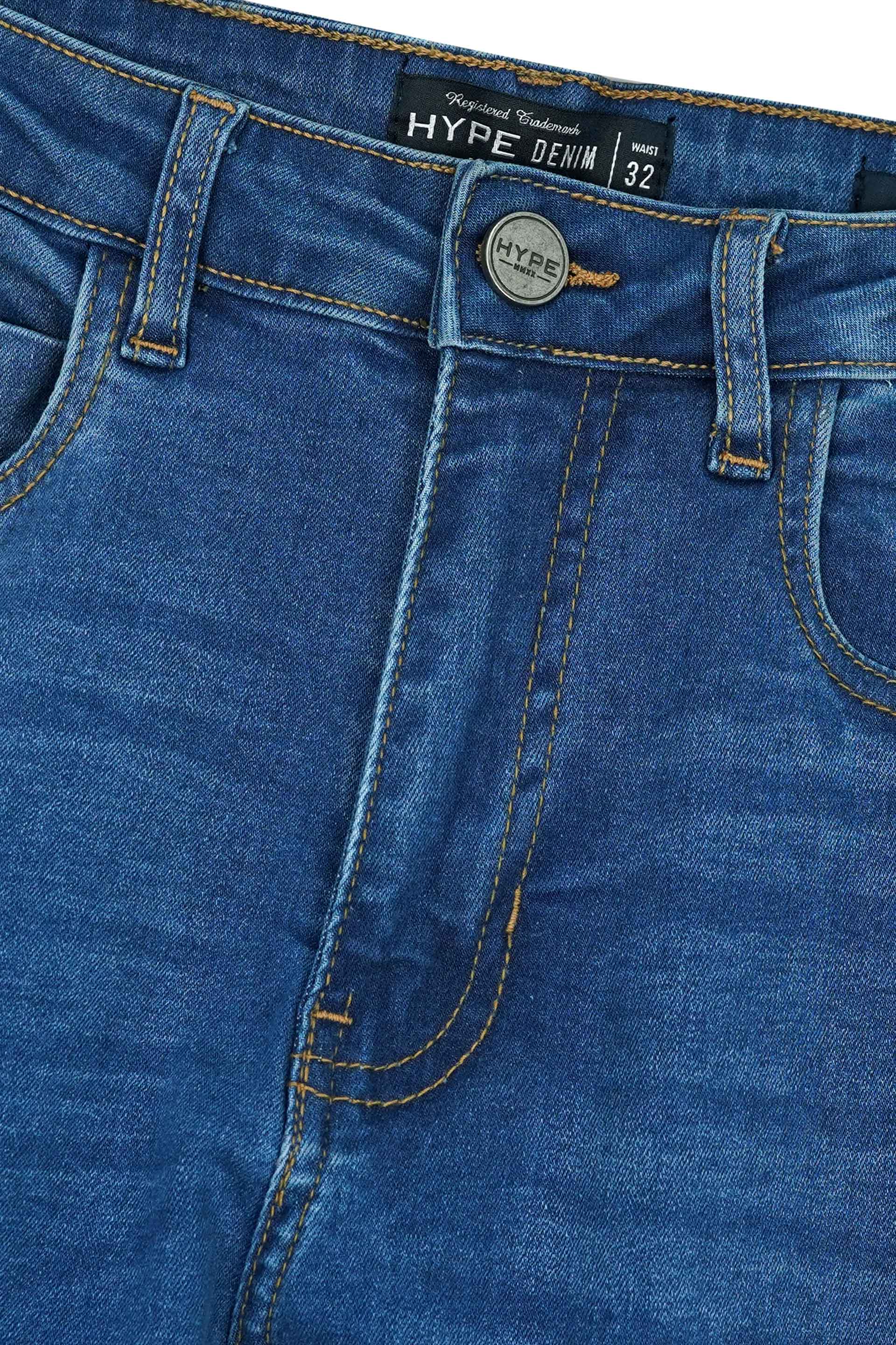 Blue Slim Fit Embroidered Denim Jeans 002521