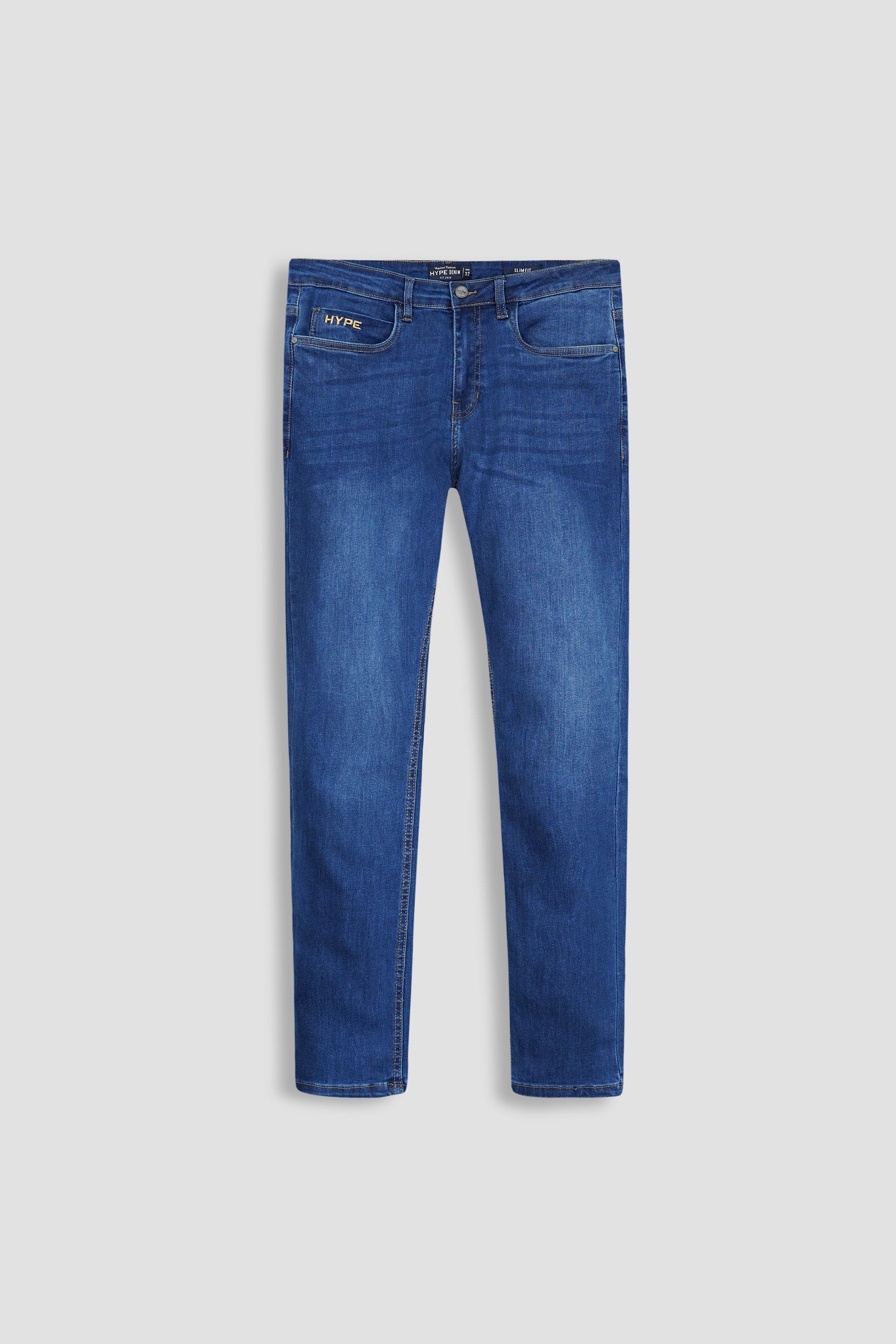 Blue Slim Fit Embroidered Wash Denim Jeans 002519