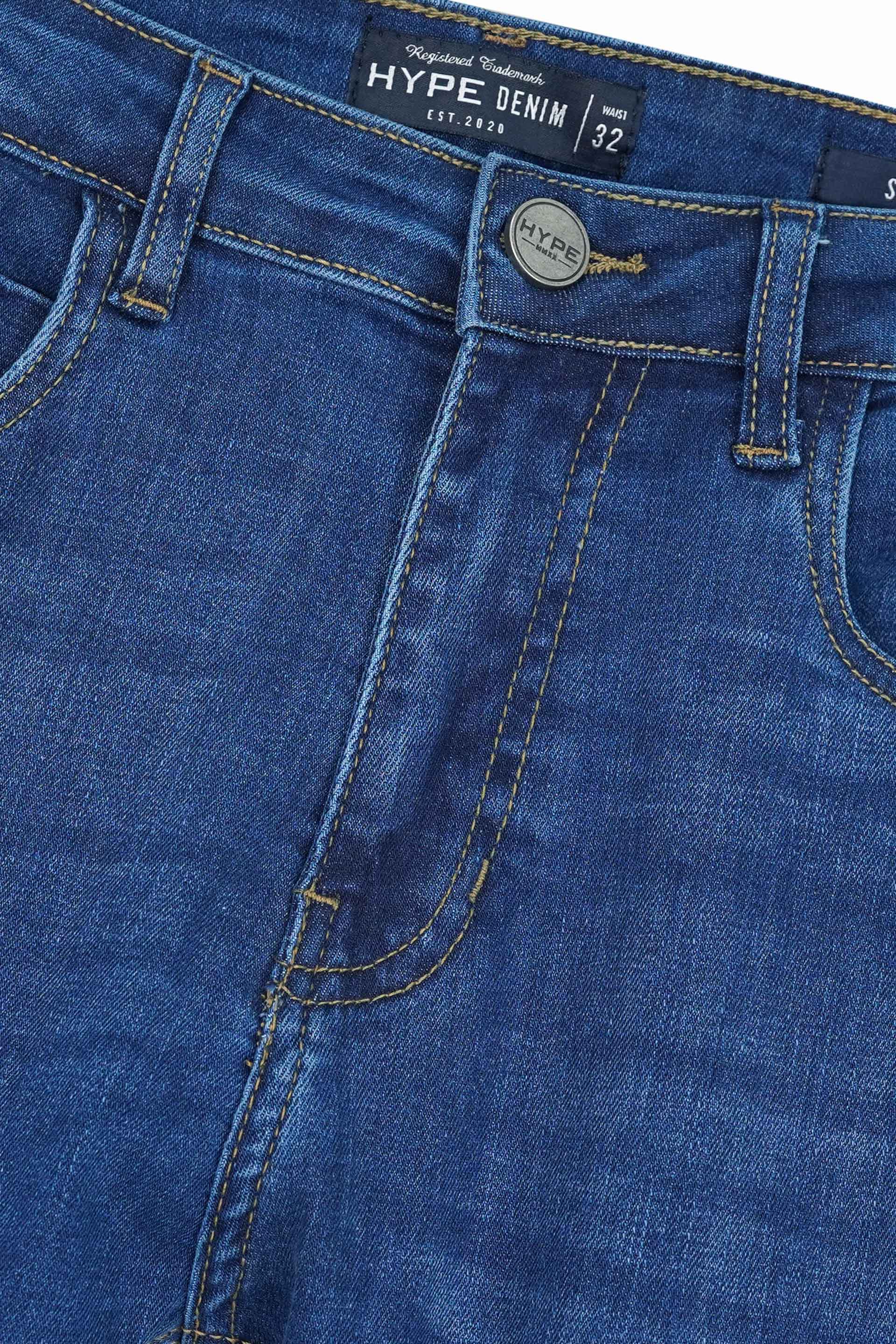 Blue Slim Fit Embroidered Wash Denim Jeans 002519