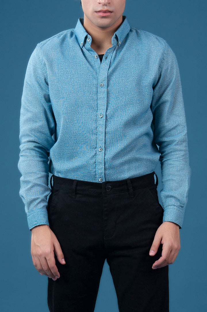 Sky Blue Textured Flannel Shirt
