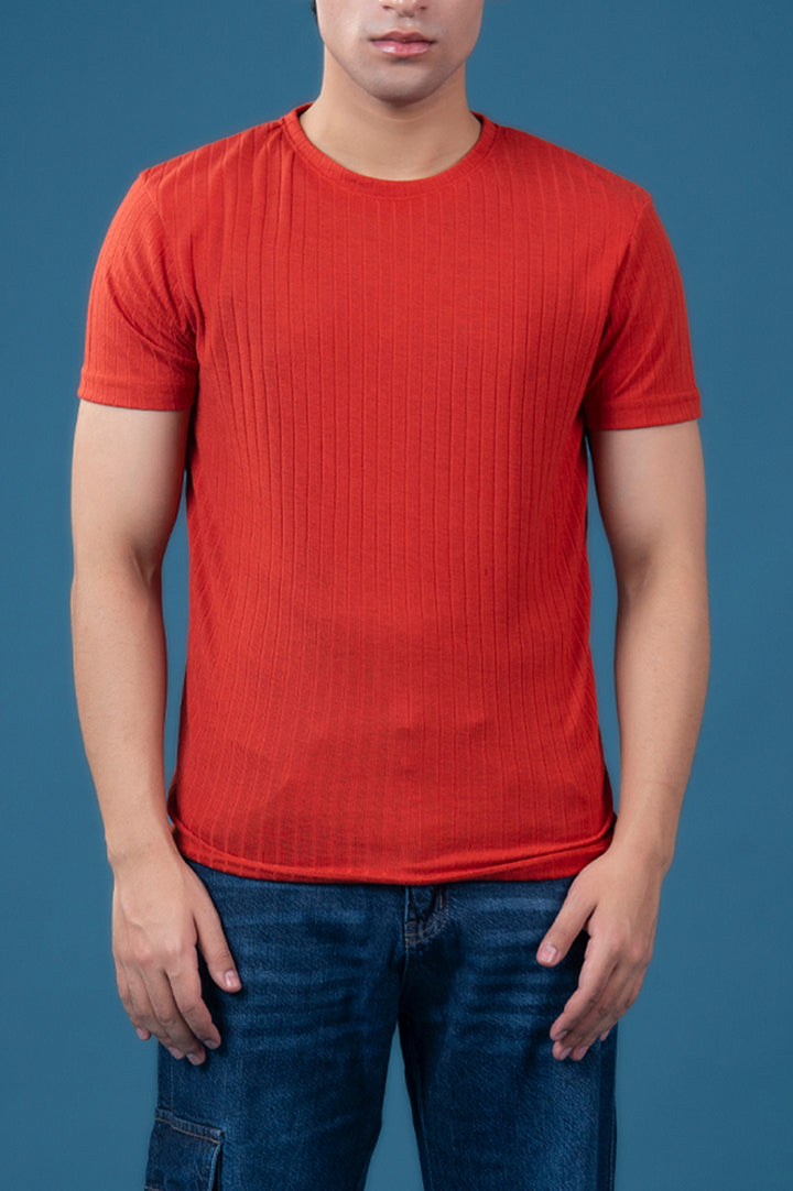 Textured Red Knit T-Shirt