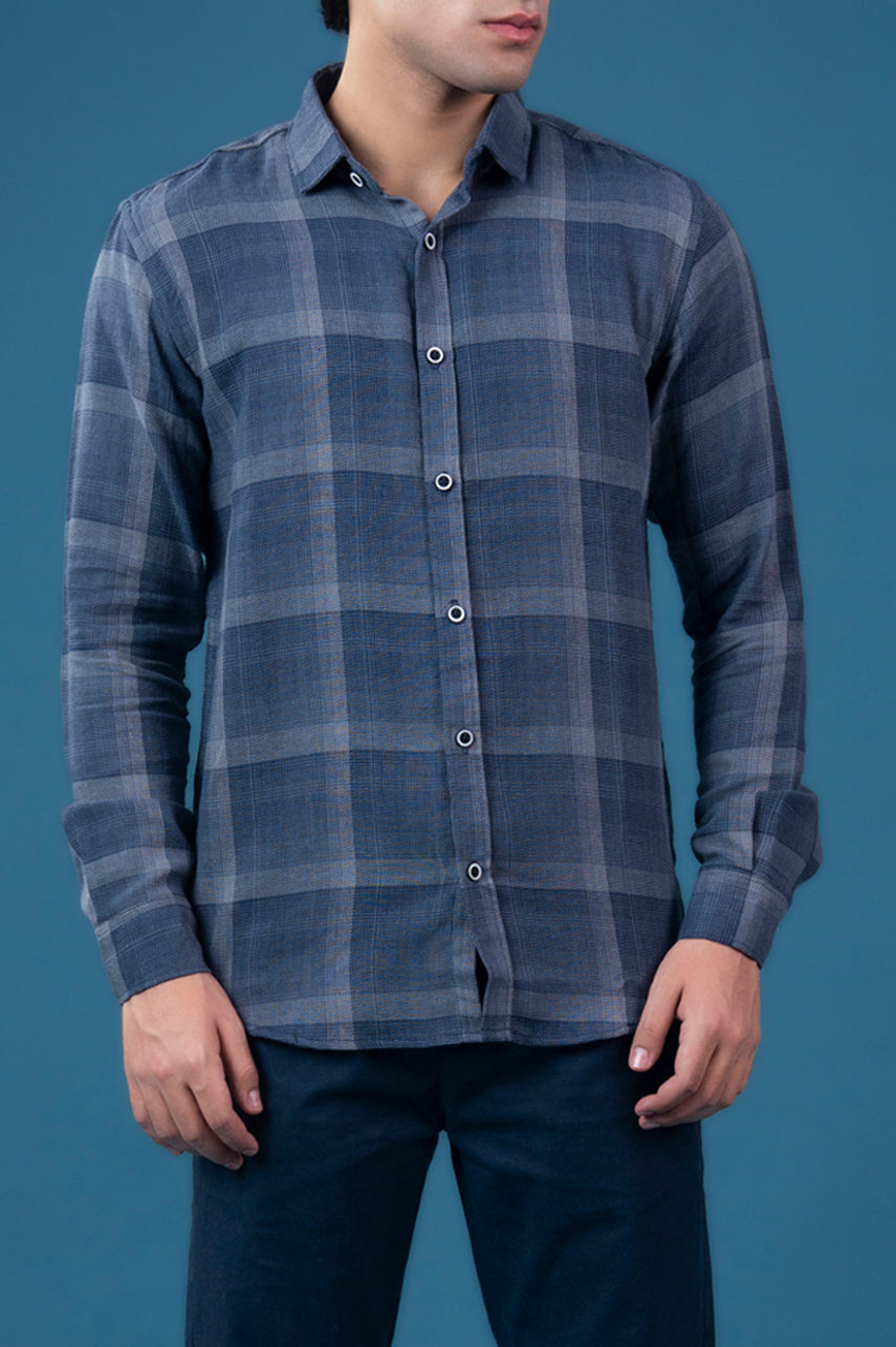 Navy Checked Casual Shirt