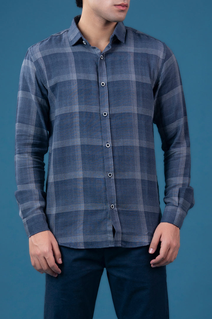 Navy Checked Casual Shirt