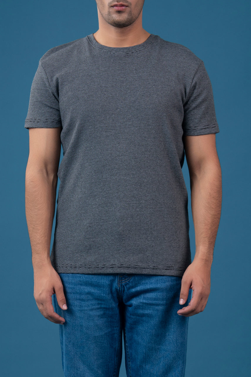 Charcoal Striped Knit T-Shirt