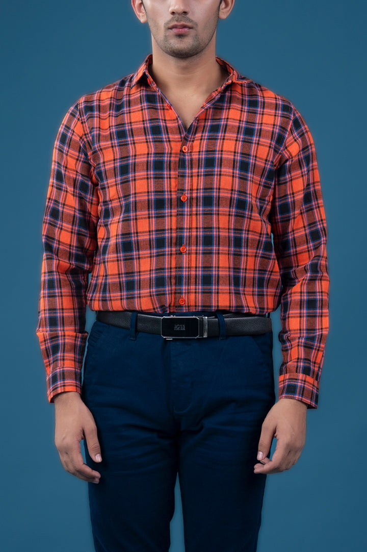 Orange Tartan Checked Shirt