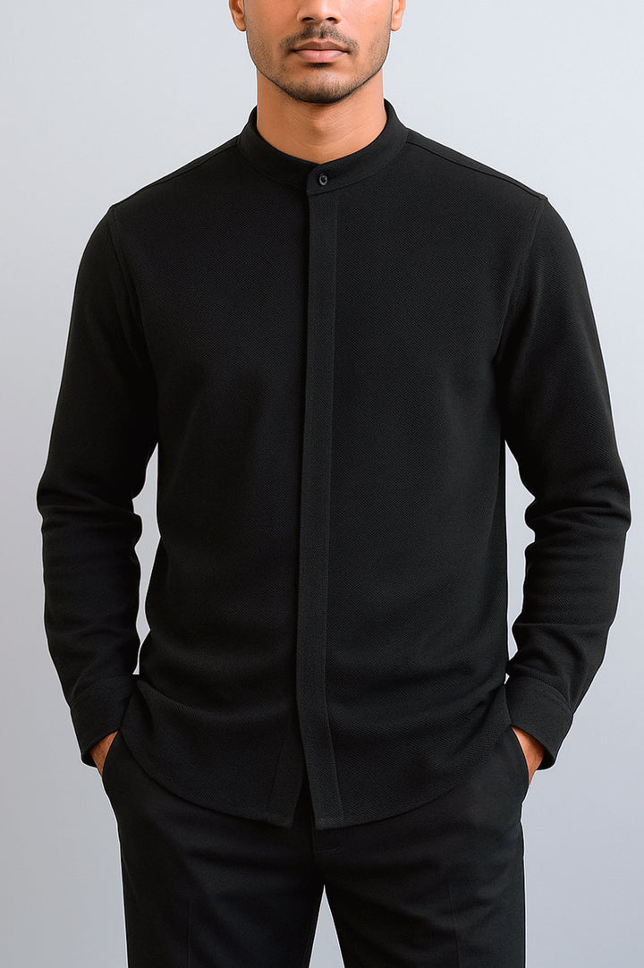 Band Collar Button Down Shirt