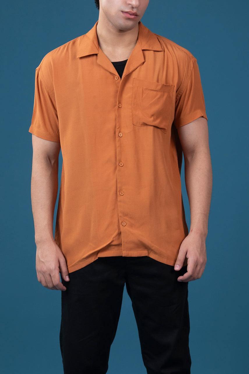 Burnt Orange Cuban Collar Shirt