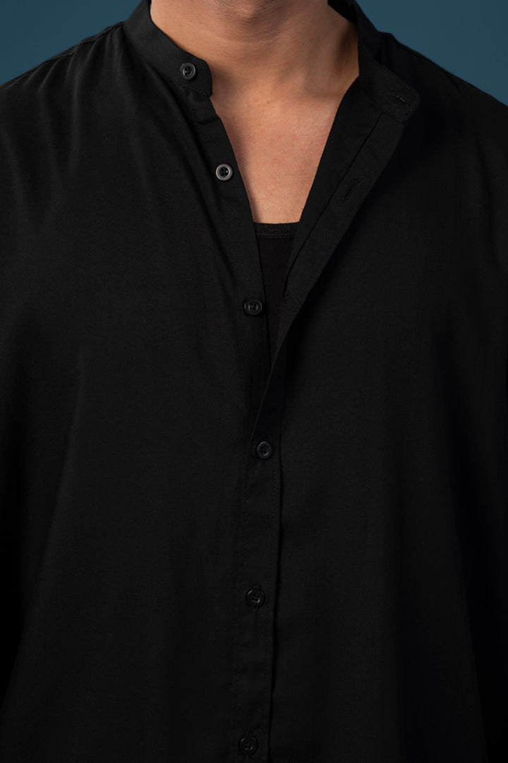 Black Band Collar Shirt