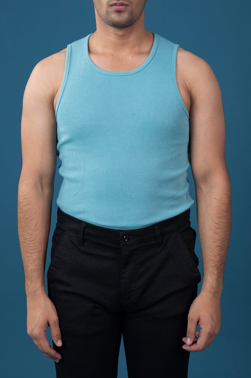 Aqua Ribbed Tank Top
