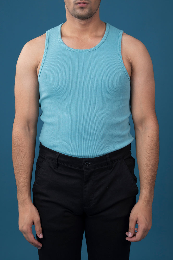 Aqua Ribbed Tank Top