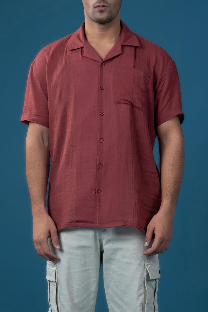 Rust Cuban Collar Shirt
