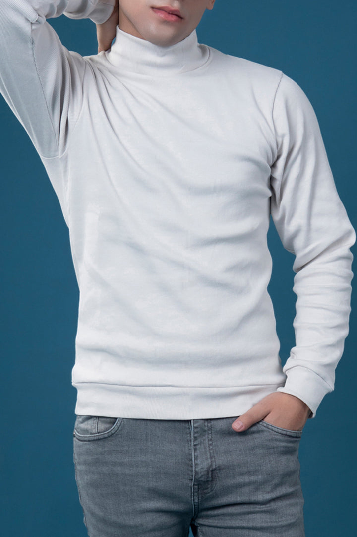 White Ribbed Mock Neck