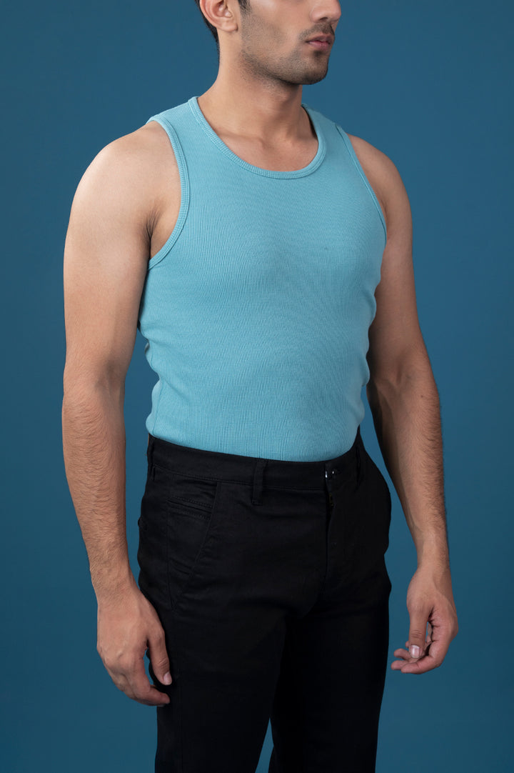 Aqua Ribbed Tank Top