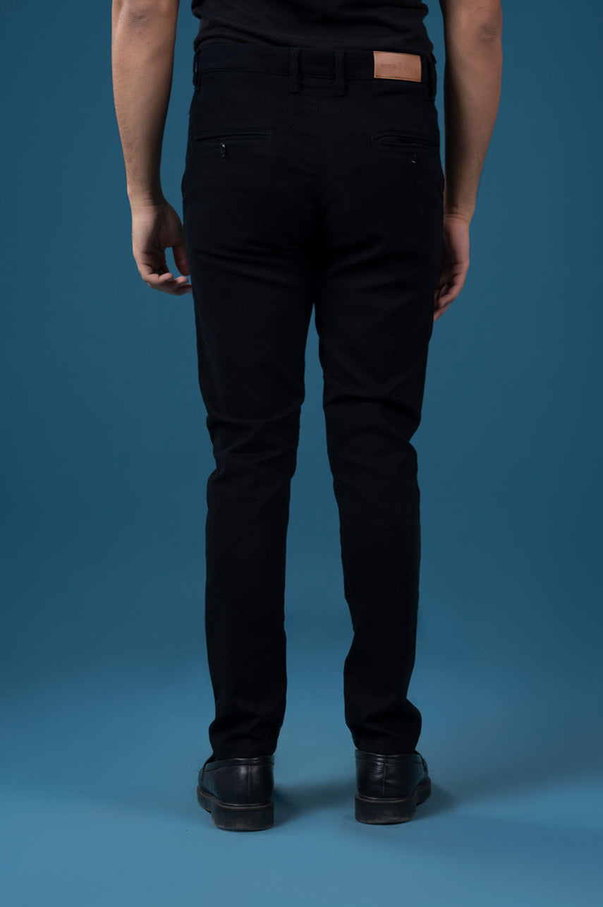 Jet Black Cotton Chinos