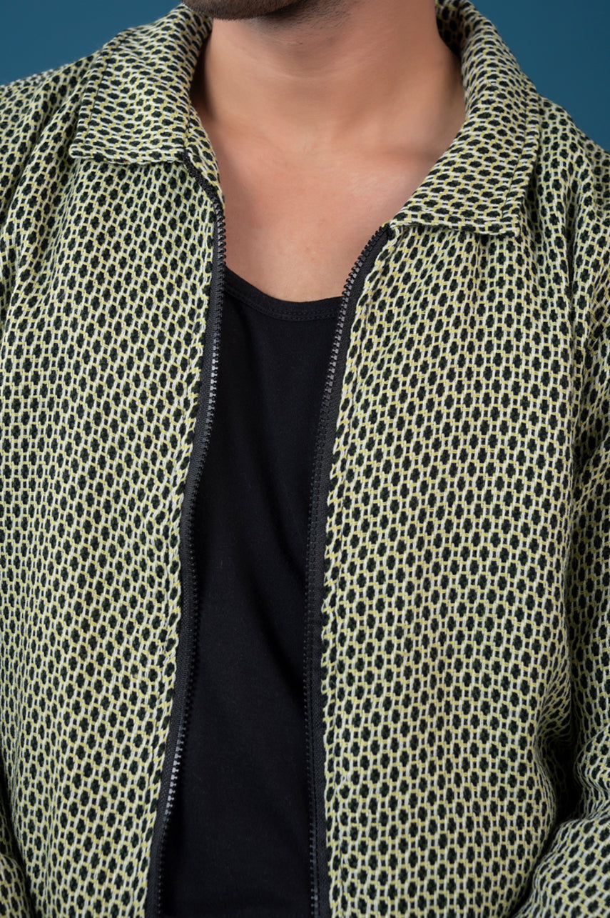 Weaved Collar Style Contrast Rib Jacket