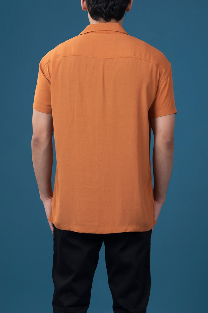 Burnt Orange Cuban Collar Shirt