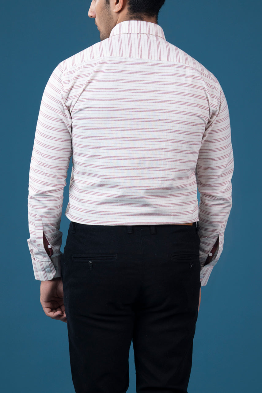 White & Red Striped Oxford Semi Formal Shirt