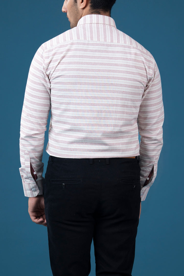 White & Red Striped Oxford Semi Formal Shirt