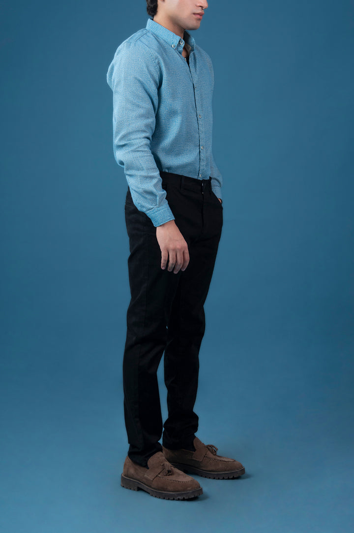 Sky Blue Textured Flannel Shirt