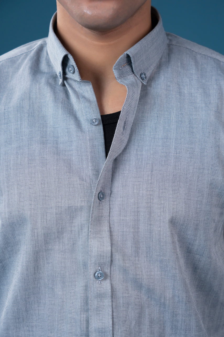Grey Striped Semi Formal Shirt