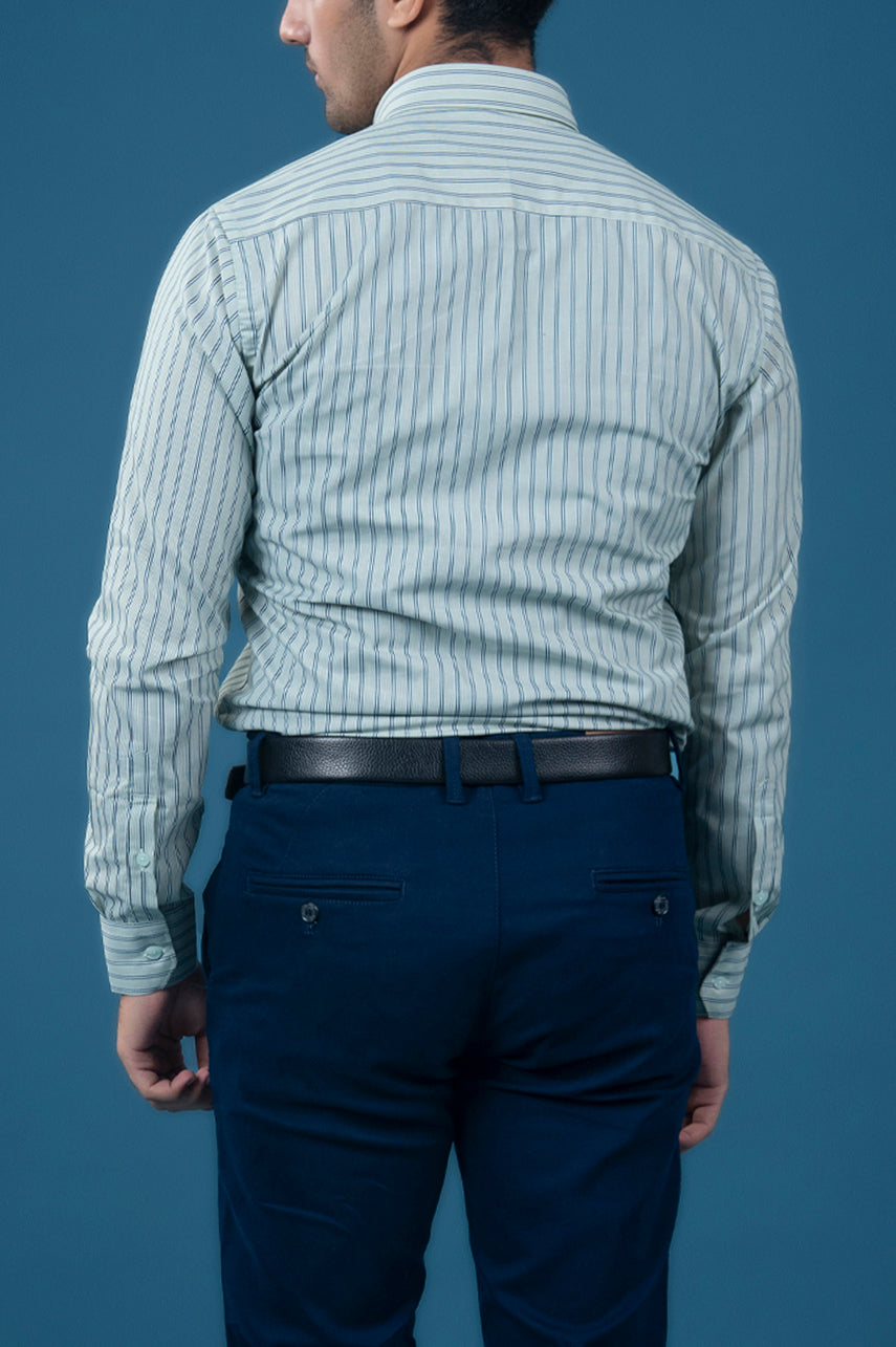 Green Striped Semi Formal Shirt