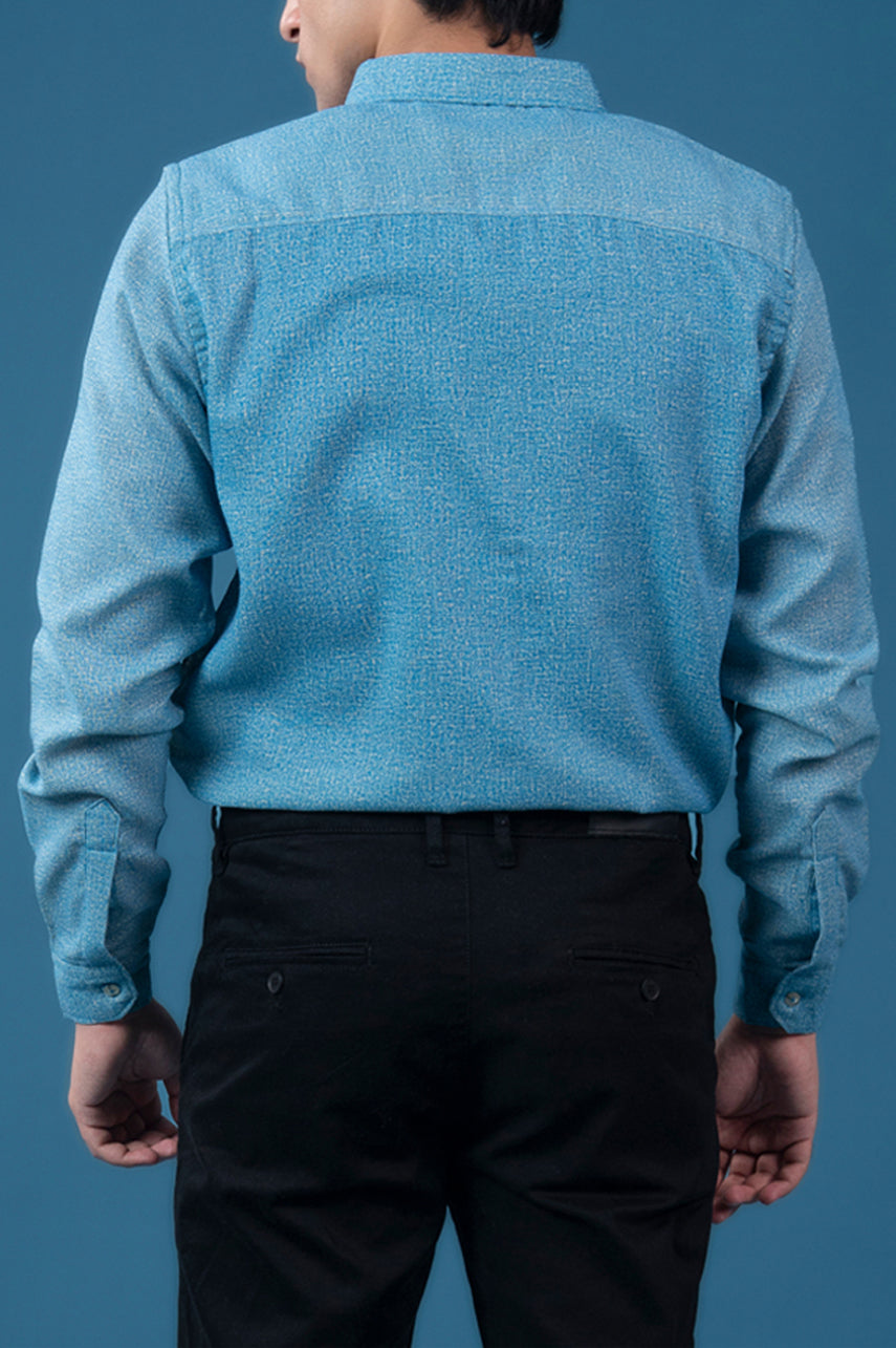 Sky Blue Textured Flannel Shirt