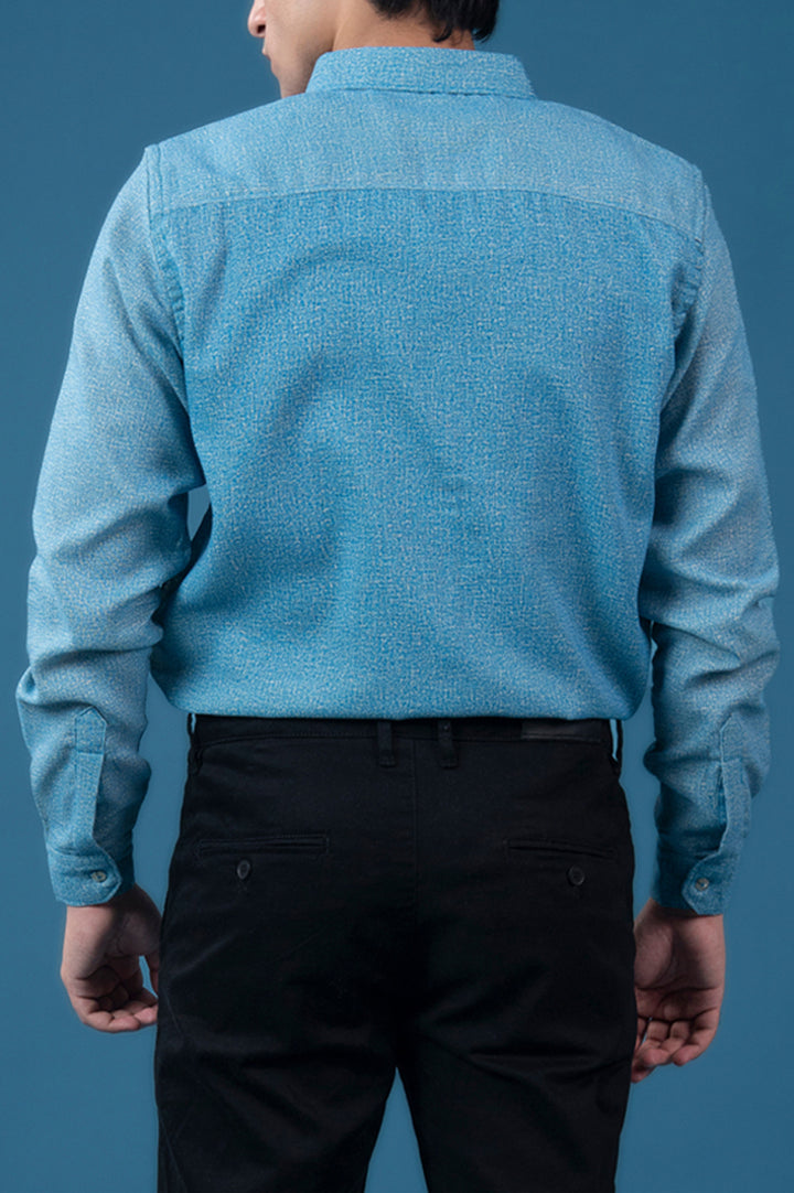 Sky Blue Textured Flannel Shirt