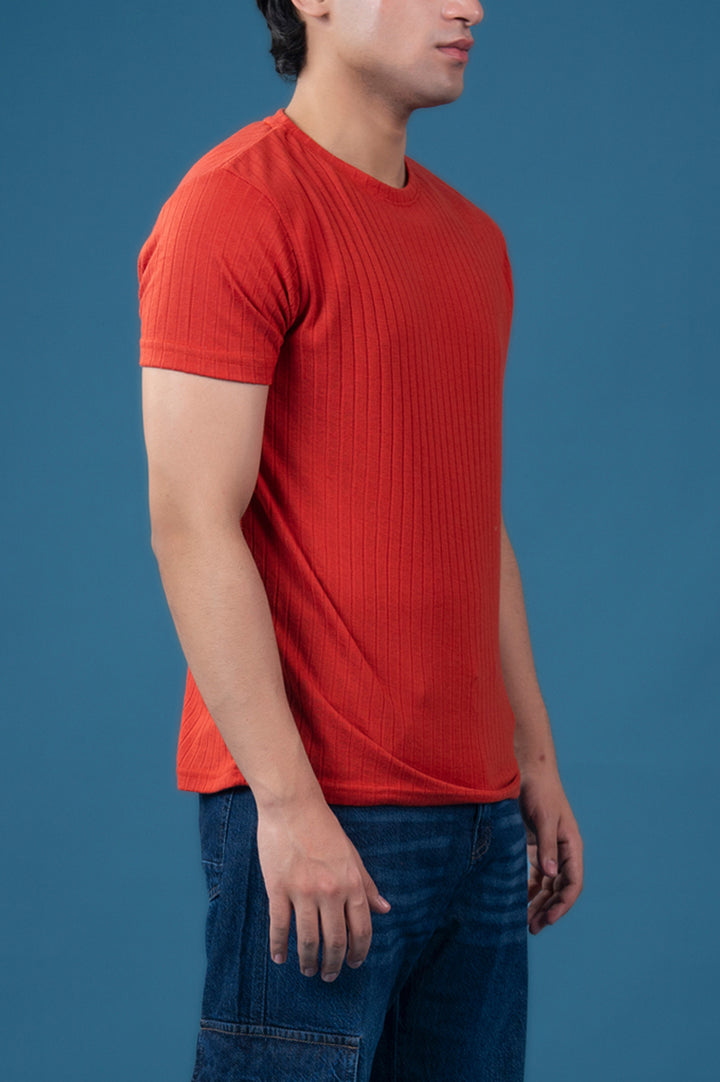 Textured Red Knit T-Shirt