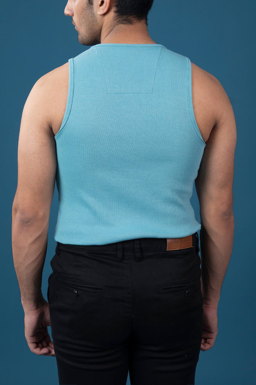 Aqua Ribbed Tank Top