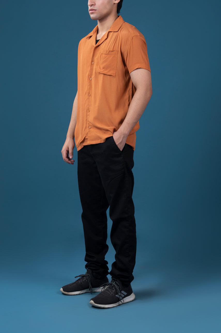 Burnt Orange Cuban Collar Shirt