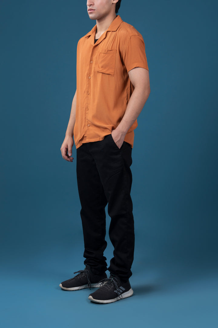 Burnt Orange Cuban Collar Shirt