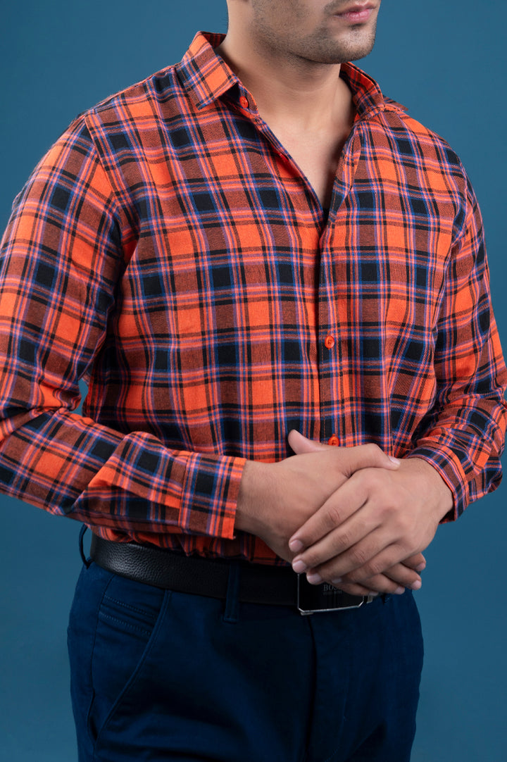 Orange Tartan Checked Shirt