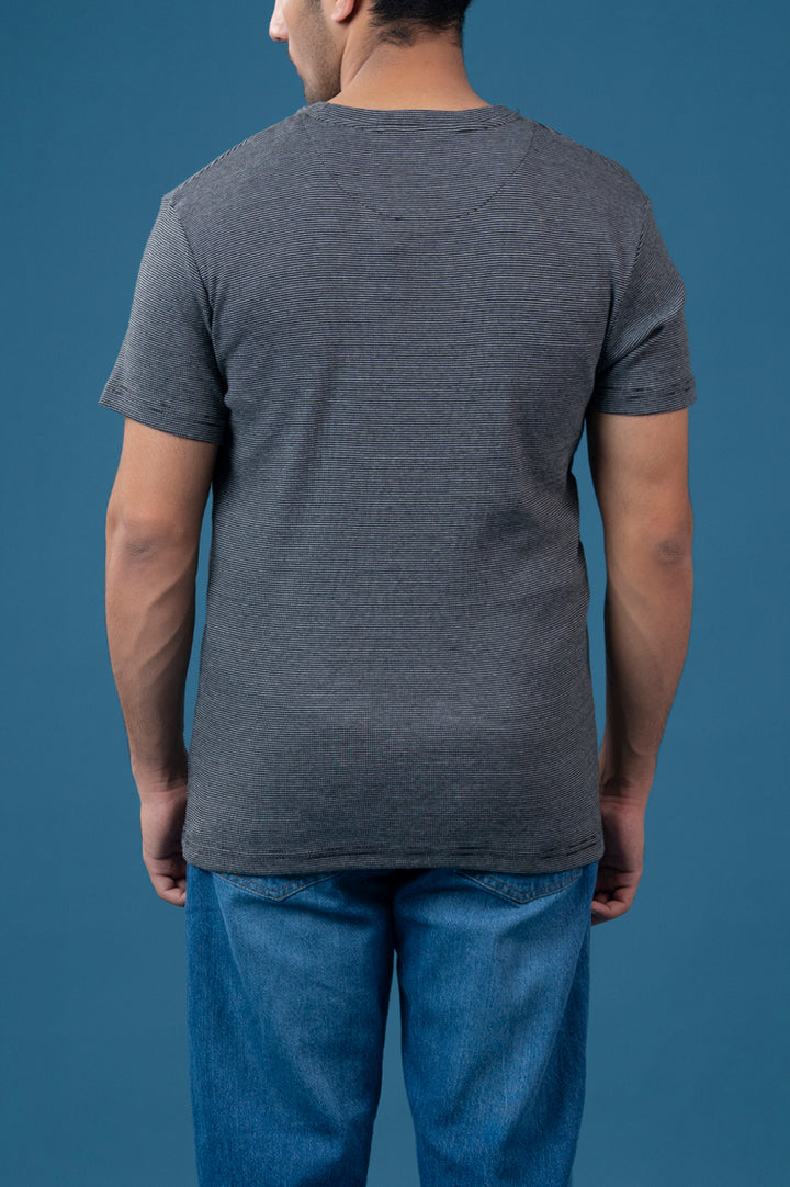 Charcoal Striped Knit T-Shirt