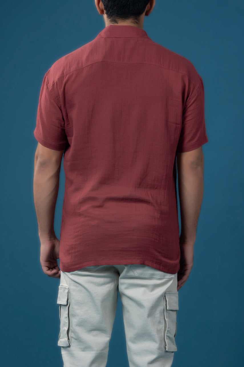 Rust Cuban Collar Shirt