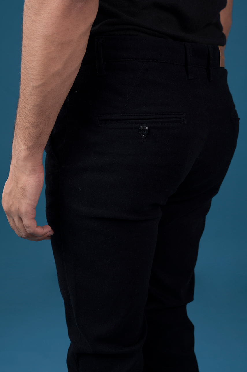 Jet Black Cotton Chinos