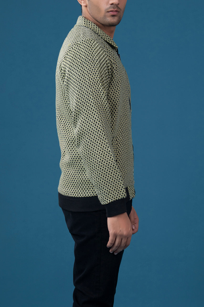 Weaved Collar Style Contrast Rib Jacket