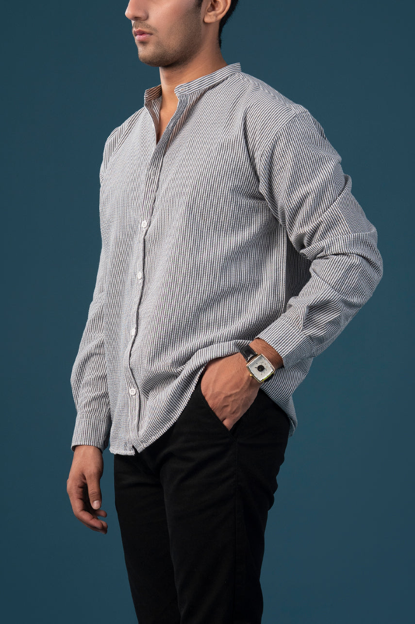 Seersucker Band Collar Shirt