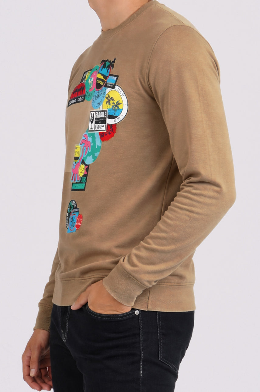Printed Fleece Sweatshirt 002200-BRO