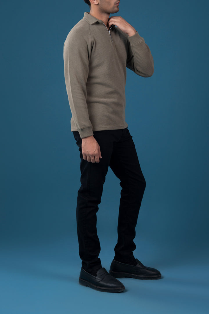 Raglan Full Sleeves Zipper Polo