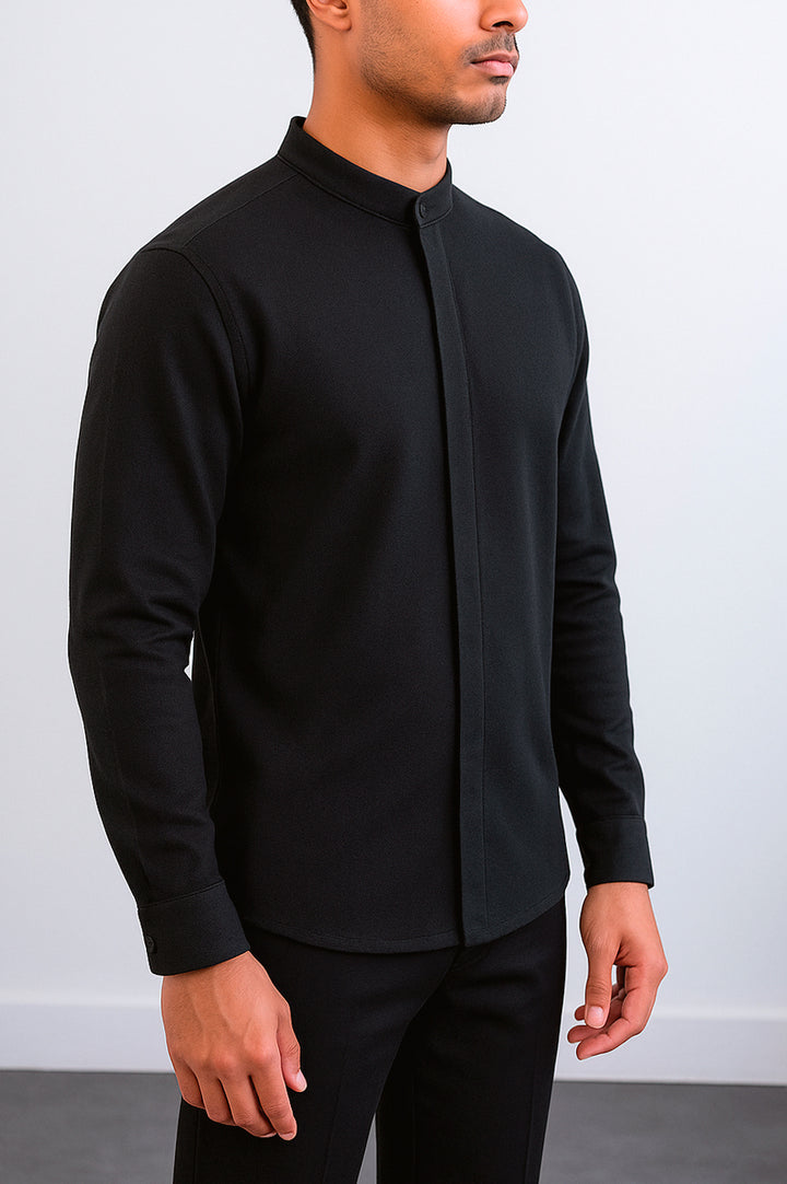 Band Collar Button Down Shirt