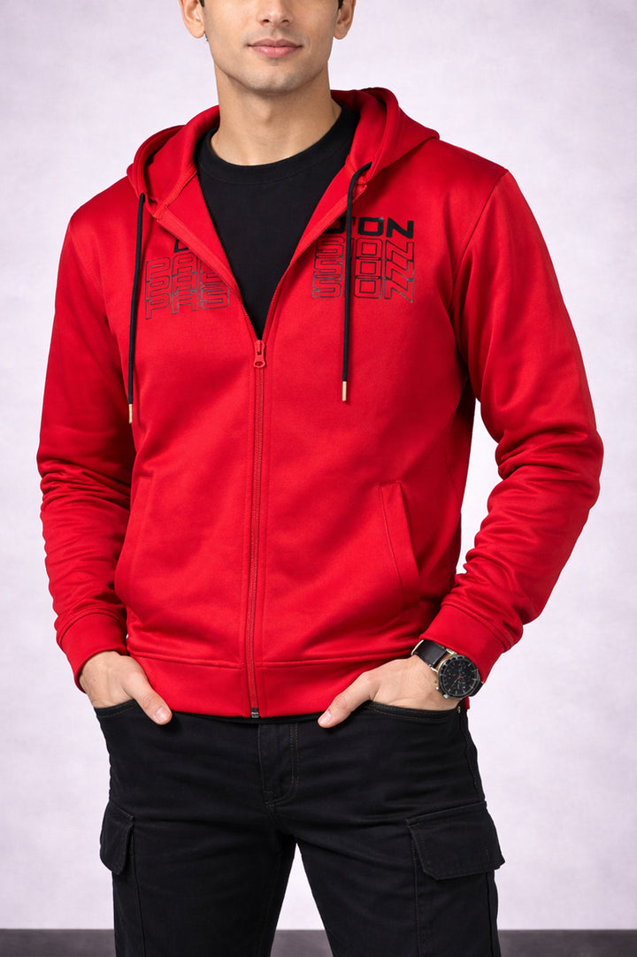 Zipper Dri Fit Printed Hoodie 002317-RED