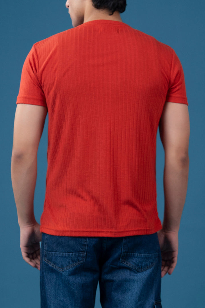 Textured Red Knit T-Shirt