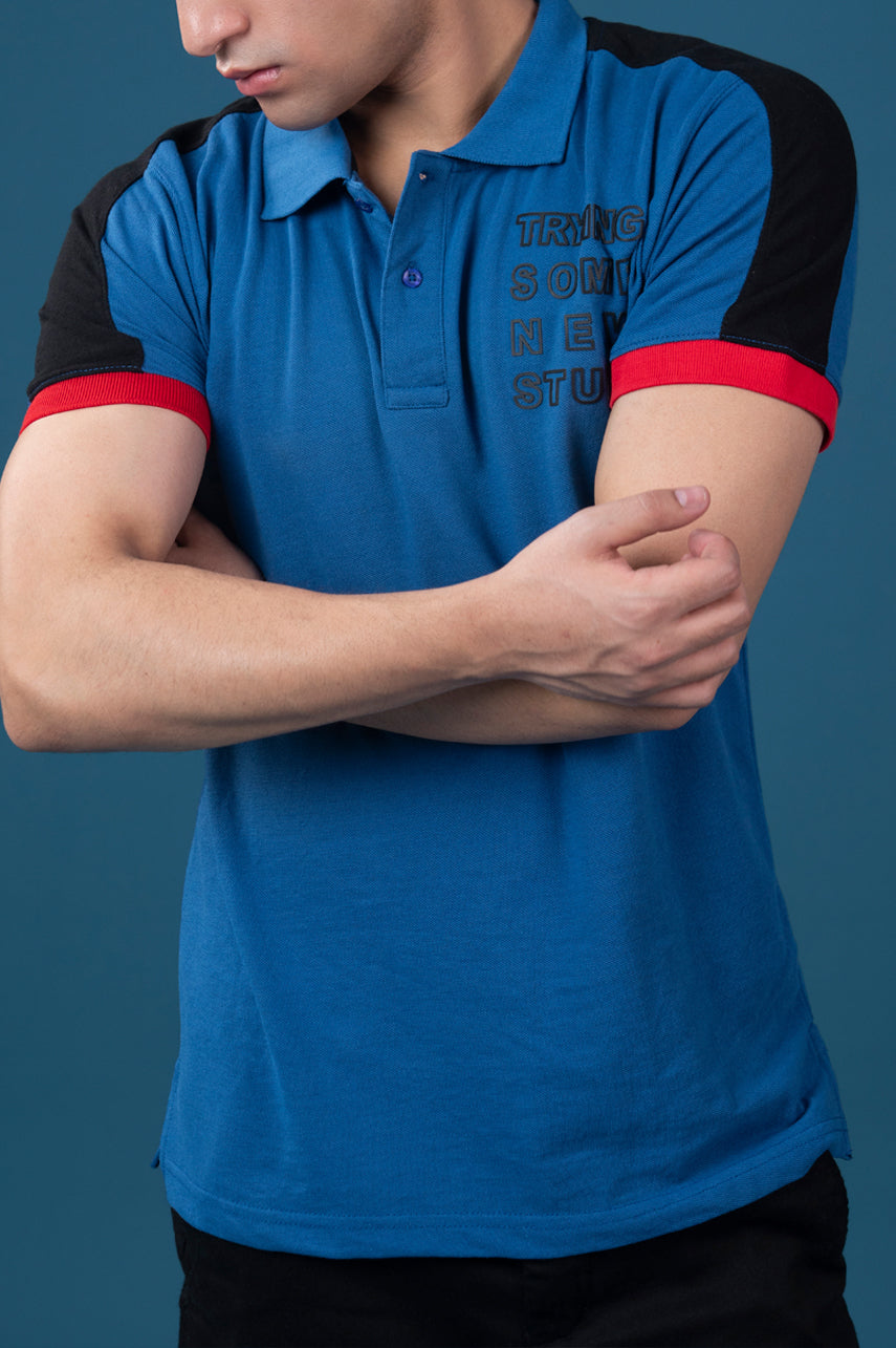 Blue Contrast Panel Polo