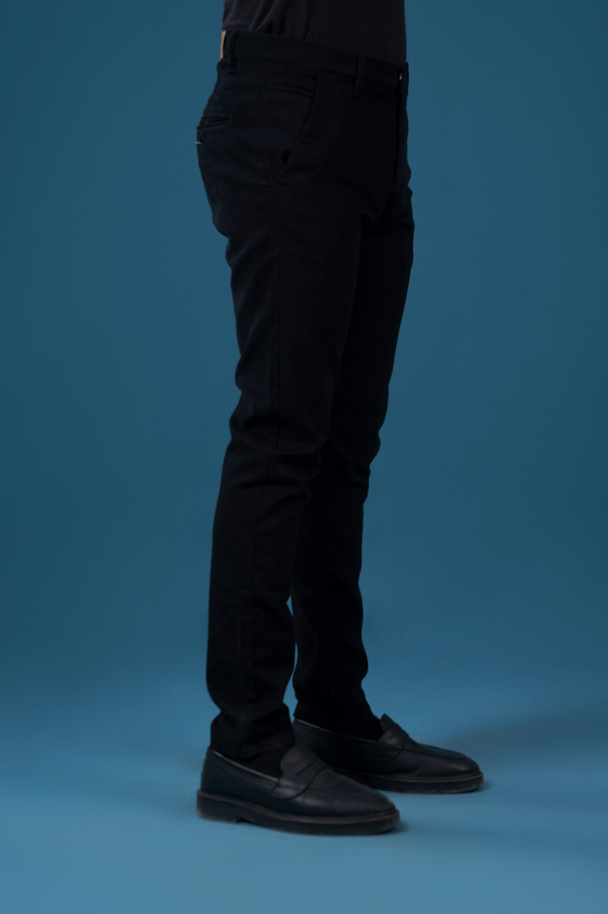 Jet Black Cotton Chinos