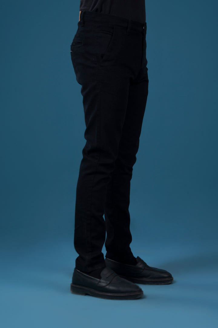 Jet Black Cotton Chinos
