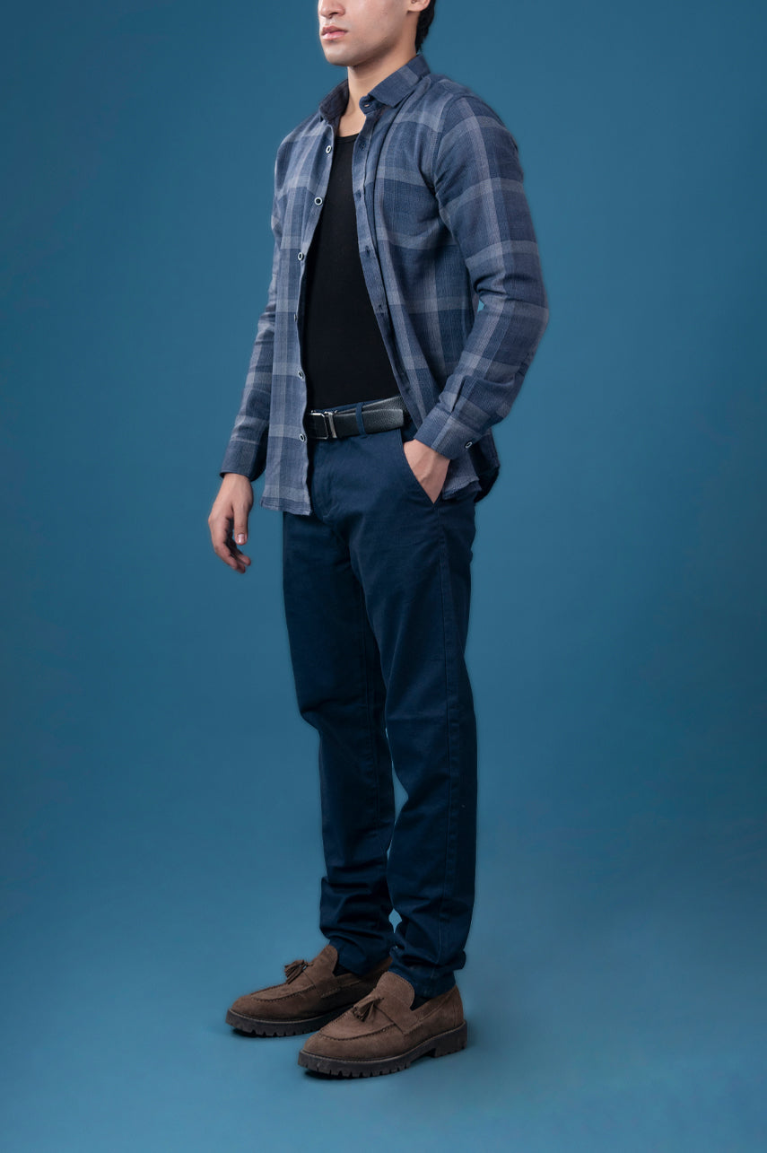 Navy Checked Casual Shirt