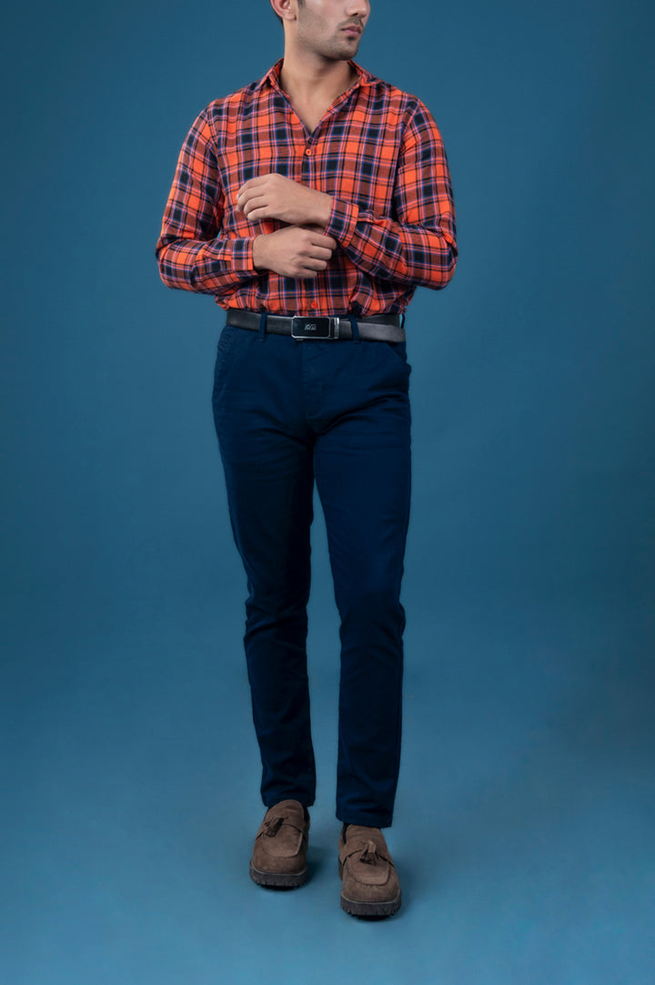 Orange Tartan Checked Shirt