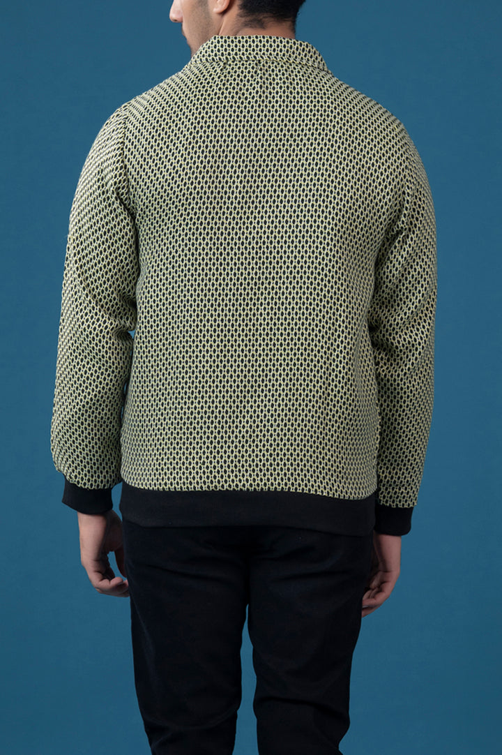 Weaved Collar Style Contrast Rib Jacket